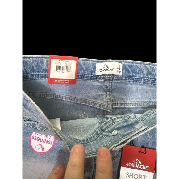 NWT Jordache Flip Sequin “Hi/Bye” Girls Sequin Denim Shorts Lightwash Waist 16 - Picture 5 of 7